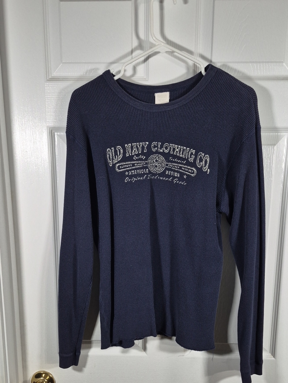 Old Navy Navy Blue Long-Sleeve Thermal Top with Chest Graphic